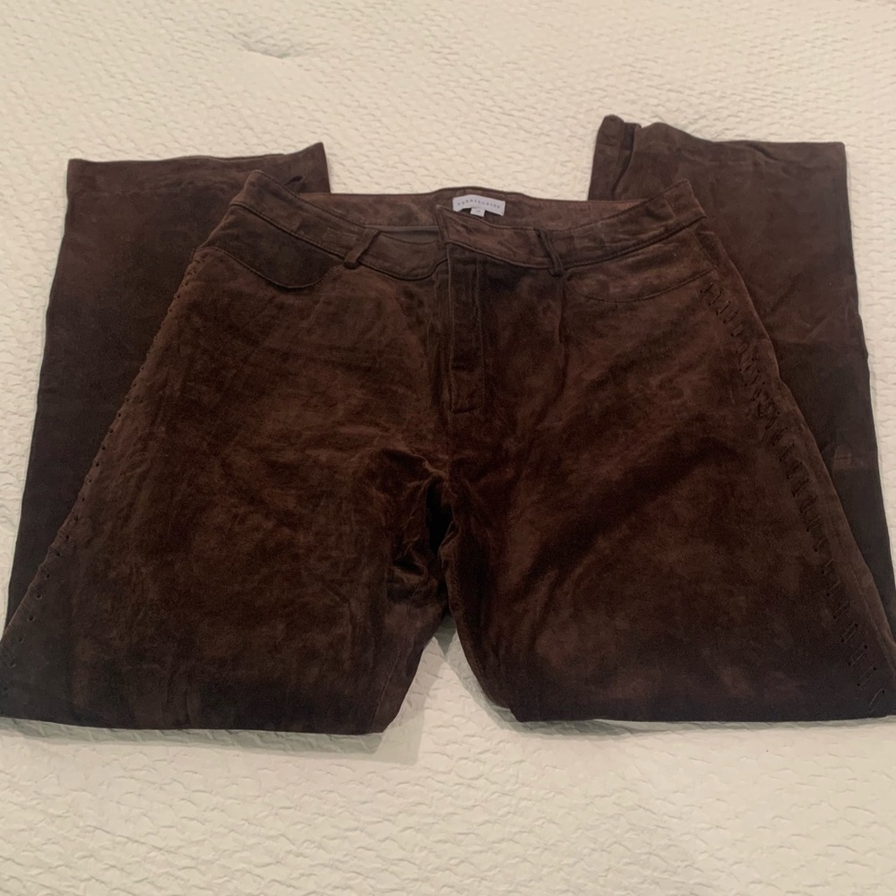 Territories Chocolate Brown 100% Leather Suede Pants 12 Women’s